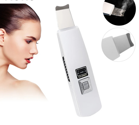 womans face and Sonic Clean Pro ultrasonic skin scrubber on face for deep pore cleansing