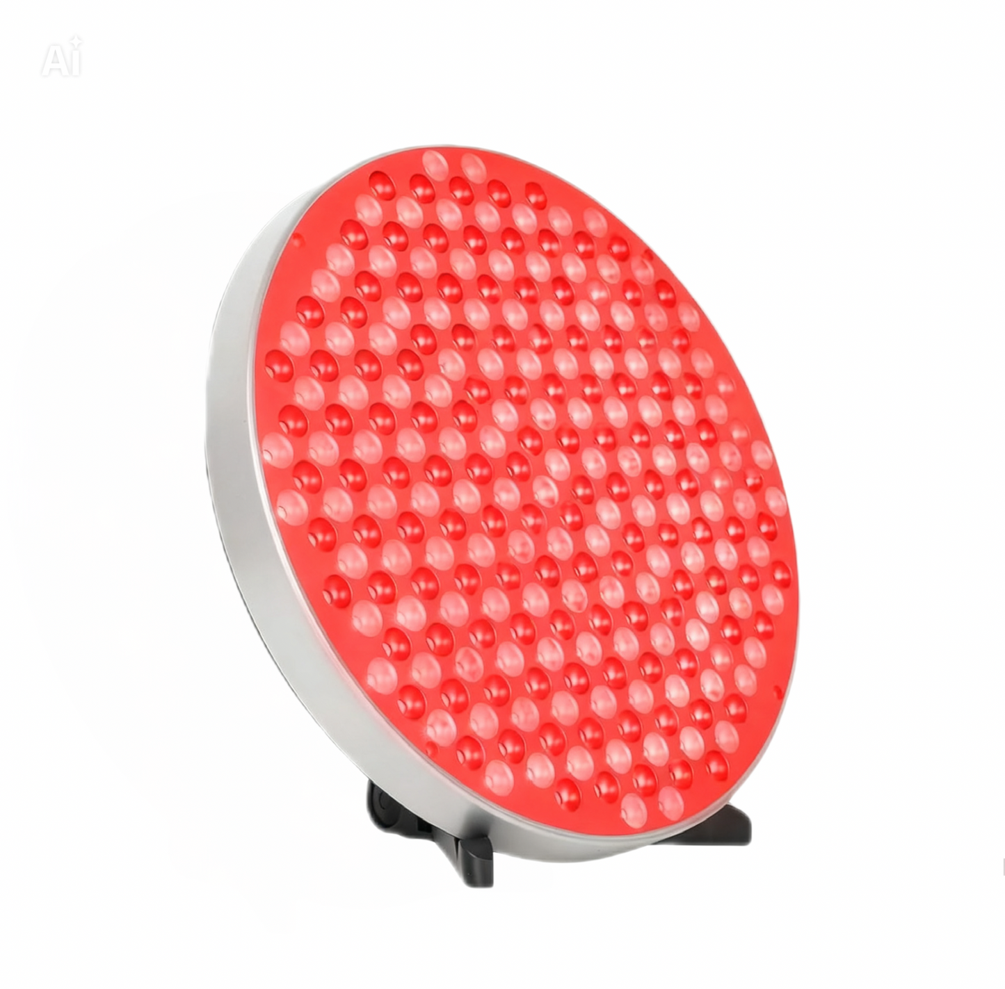 Circular red light device on a white background