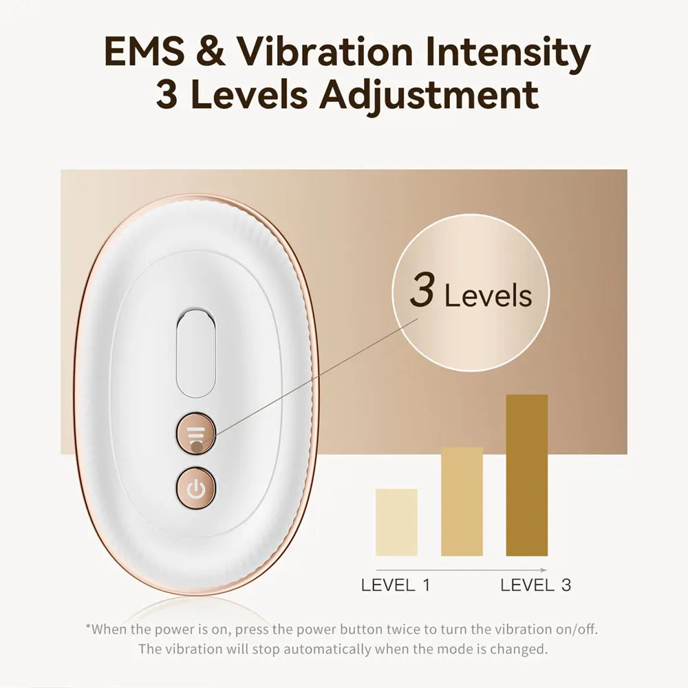 24K Gold RF device control panel showing on/off function and three adjustable power levels
