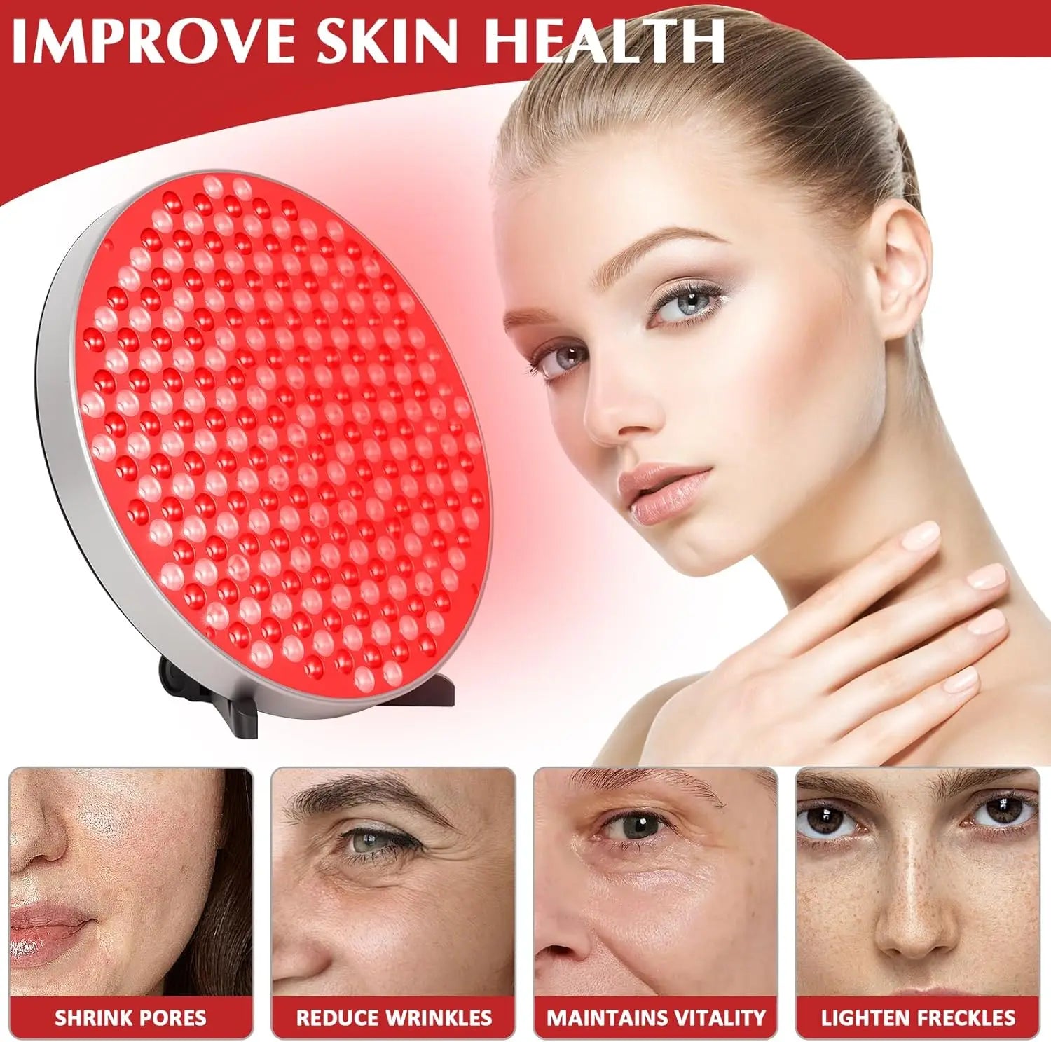Close-up of red light therapy device LED array
